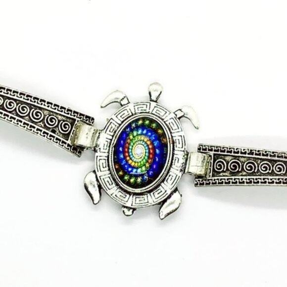 Boho Sea Turtle Rhinestone Silver-Tone Bracelet NWT - Picture 5 of 6